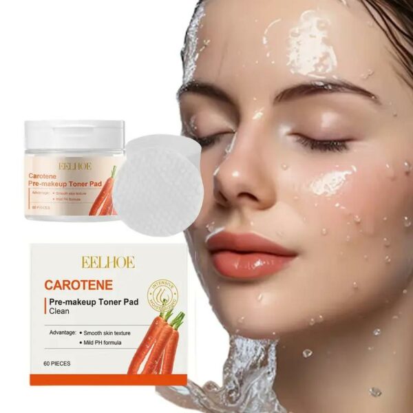 60pcs Carotene Pre-Makeup Hydrating Facial Cleansing Pads with Hyaluronic Acid & Aloe Vera – Deep Moisture for All Light Beige Types, Softens & Smooths Light Beige, Daily Skincare Essential