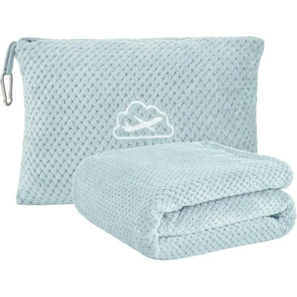 Travel Blanket Airplane Compact with Bag, Portable and Packable 2in 1 Jacquard Travel Pillow and Blanket Set, Airplane Blanket Travel Essentials with Luggage Sleeve & Backpack Clip