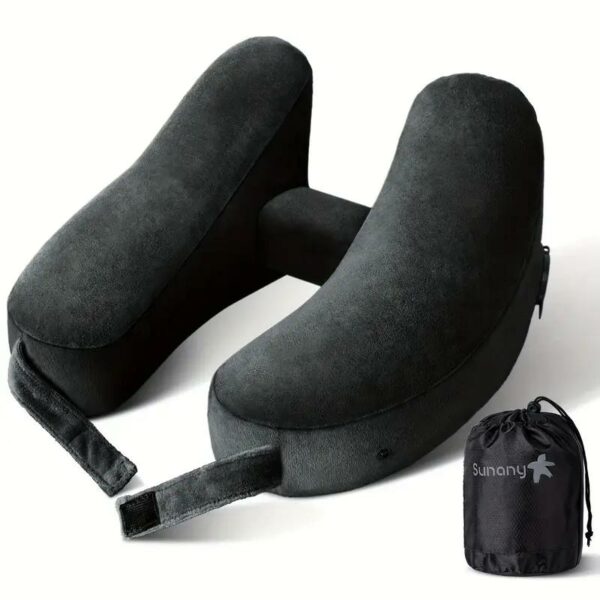 Inflatable Travel Neck Pillow - Provides Ultimate Comfort and Support for Head, Neck, and Chin, Inflates Easily, Soft Velour Cover, Portable - Perfect for Airplane Travel and Long Trips, Includes Compact Drawstring Bag