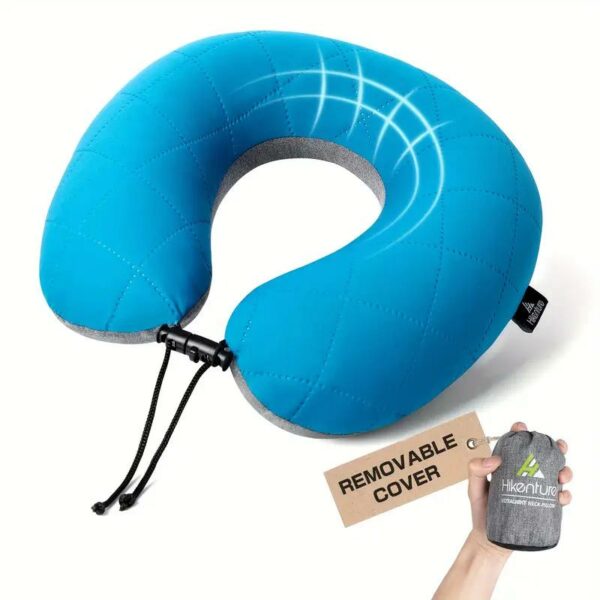 [Inflatable Travel Neck Pillow] Travel Pillow Well Supported Neck Pillow Travel for Airplane, Inflatable Travel Neck Pillow, Portable Travel Pillow for Airplane Train Car Travel, with Romovable Soft Cover & Adjustable Size