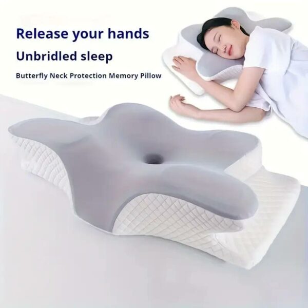 1PC Butterfly Shape Memory Foam Orthopedic Pillow - Ergonomic Cervical Spine Support, Slow Rebound, Sleep Neck Pillow, Back And Side Sleeper Bedding, Promotes Correct Spinal Positioning, Low Allergy, Machine Washable Pillowcase