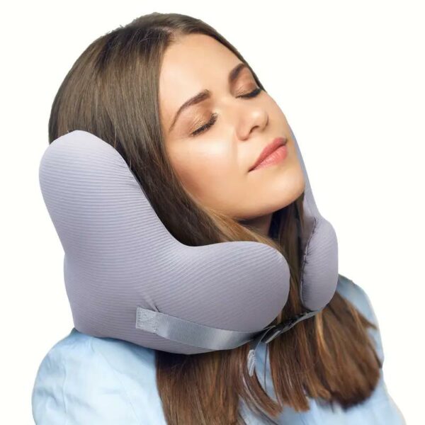 1pc Ergonomic U-Shaped Neck Pillow - Lightweight & Portable Headrest for Travel, Camping, Office, and Car Use - Soft Acrylic Cover with Ribbon Tie - Grey, Office Nap Pillow | Ergonomic Design | Pillow, Travel Pillow