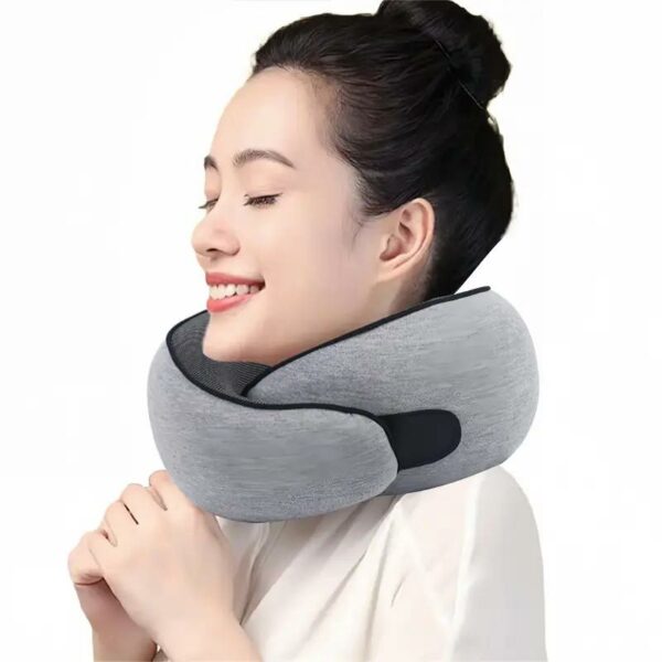 360° Adjustable Neck Pillow for Travel & Home Use – Ergonomic Design, Washable Pillowcase, Earplugs, Eye Mask & Storage Bag Included – Gray, Comfortable Sleeping | Sleek Ribbed Texture | Slow Rebound Foam, Pillows for Sleeping