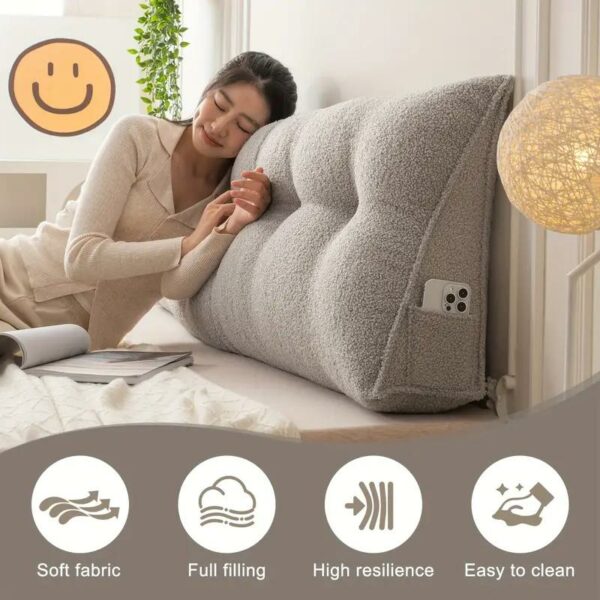 Ultimate Comfort Triangular Headboard Pillow - Ergonomic Backrest Support Cushion with Side Pockets, Removable & Washable Cover, Bed Gap Filler for Twin/Queen/King Beds - Multiple Colors Available