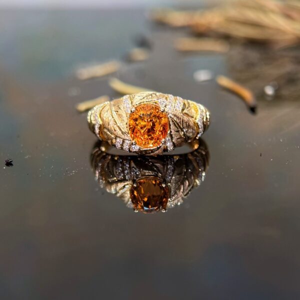 18K Yellow Gold Mandarin Garnet 2.19ct Round Ring