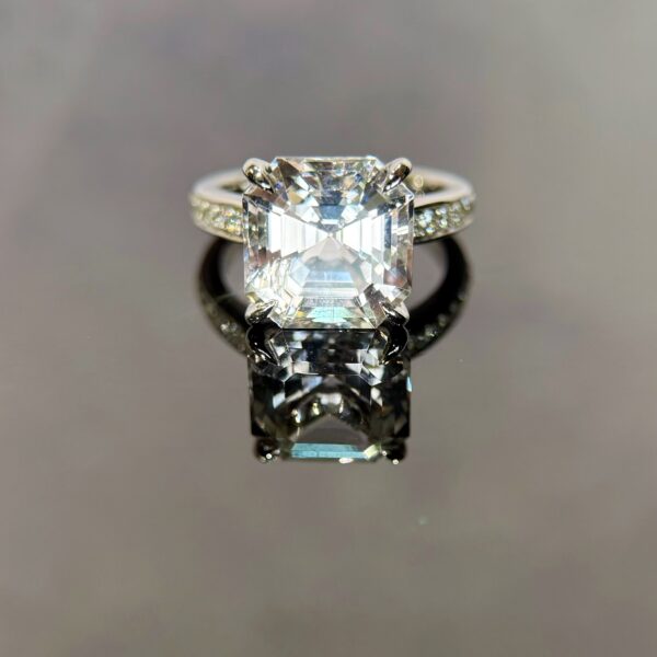 18K White Gold Danburite 6.54ct Asscher Ring